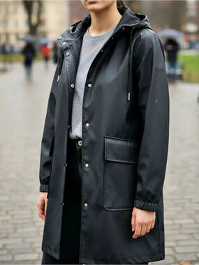 ZARA Rubberized Water-Resistant Raincoat Black
